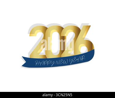 anniversary 2026 golden label with ribbon Stock Vector