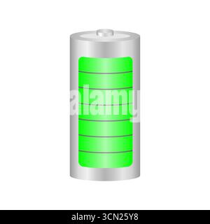 Battery Fully Charged. Rechargeable Electric Battery Power.  Renewable Battery Energy. Vector Illustration. Stock Vector