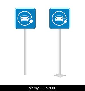 Electric Car. EV Car Symbol. EV Charging Station Sign. Vector Illustration. Stock Vector