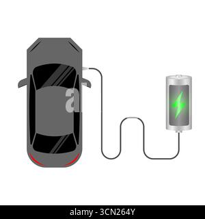 Electric car or EV car charging at  Charging Station. Green Energy or Eco-friendly Concept. Vector Illustration. Stock Vector