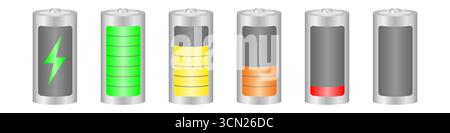 Set of Battery Charging Level for Smartphone or Electric Car. Rechargeable Electric Battery Power.  Renewable Battery Energy. Vector Illustration. Stock Vector