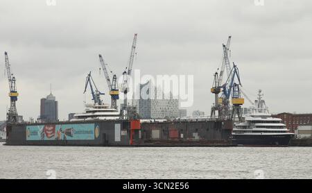 RECORD DATE NOT STATED Das Schwimmdock Dock 11 auf dem Gelände der Werft Blohm  Voss im Hamburger Hafen. Steinwerder Hamburg *** The floating dock Dock 11 on the site of the Blohm Voss shipyard in the Port of Hamburg Steinwerder Hamburg Stock Photo