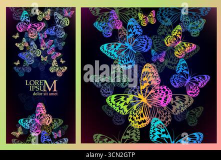 Background with gradient butterflies. hand drawn. Not AI, Vector illustration Stock Vector