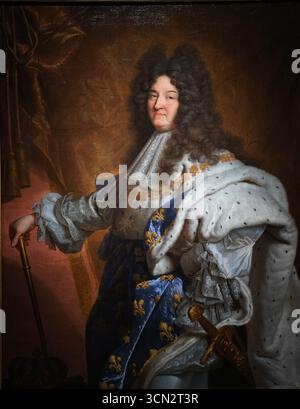 Portrait of Louis XIV in Coronation Robes was painted in 1701 by the French painter Hyacinthe Rigaud Stock Photo