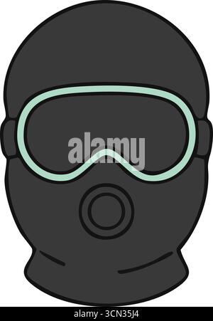 Simplified dark respirator helmet with large oval goggles and round filter shown from the front. Stock Vector
