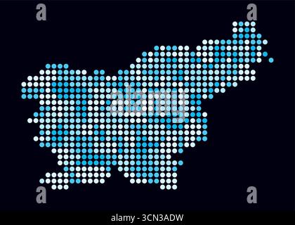 Slovenia dotted map. Digital style map of the country on a dark background. Slovenia shape with circle dots. Colored dots style. Large size circles. Stock Vector