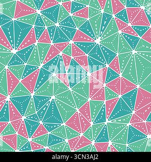 Abstract background with mosaic triangle shapes. Medium triangles size. Multiple repeated inner triangles. Multiple colors style. Repeatable pattern. Stock Vector
