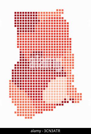 Ghana dotted map. Digital style map of the country on white background. Ghana shape with square dots. Colored dots style. Large size squares. Stock Vector