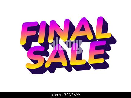 Vibrant 3d text FINAL SALE in purple pink yellow gradient with deep purple shadow on white background, bold retro style, dynamic composition Stock Vector