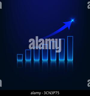 abstract business growth graph with vibrant blue bars and dynamic rising arrow symbolizing finance success corporate investment analytics and digital Stock Vector