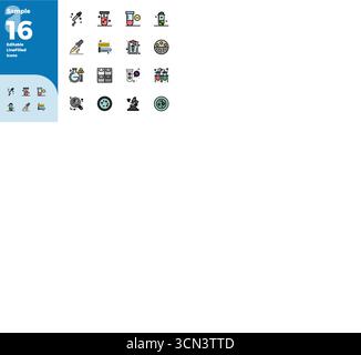 Perfectly balanced 16 Colorful Line Filled PIXEL perfect vector icons for Sample, sized at 128x128 for harmonious integration in digital design projec Stock Vector