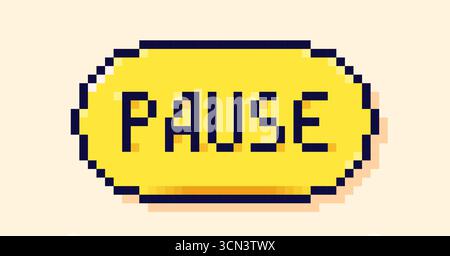 Pixel user interface button. Yellow speech bubble with word Pause. Stock Vector