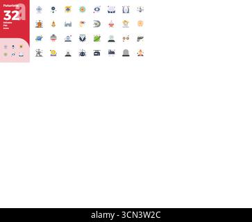 Transform your designs with 32 Flat Colors vector icons themed around Futuristic, engineered in 128x128 PIXEL perfect resolution for maximum clarity. Stock Vector