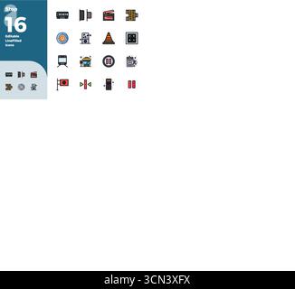 Professionally designed 16 vector icons in Colorful Line Filled, capturing the essence of Stop with 128x128 PIXEL perfect precision for UI design. Stock Vector