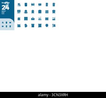 Innovative pack of 24 vector icons themed around Storefront, showcasing Glyph design in 128x128 PIXEL perfect format for modern digital solutions. Stock Vector