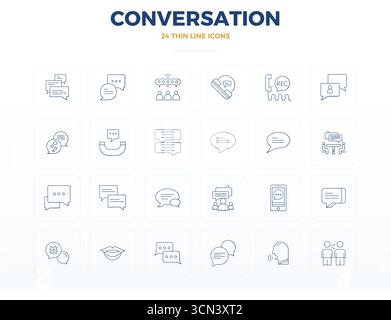 Vector pack with 24 Thin Line PIXEL perfect icons inspired by Conversation, delivered in 128x128 resolution ideal for scalable and creative design wor Stock Vector
