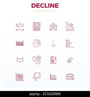 Handcrafted collection featuring 16 Bold Outline vector icons for Decline, optimized in 128x128 PIXEL perfect resolution for premium digital experienc Stock Vector