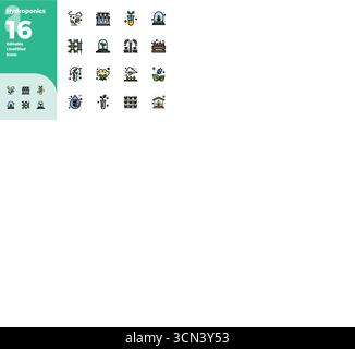 A dynamic set of 16 vector icons in Colorful Line Filled, tailored for Hydroponics with 128x128 PIXEL perfect quality suited for digital products. Stock Vector