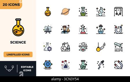 Innovative pack of 20 vector icons themed around Science, showcasing Lineal Color Filled design in 128x128 PIXEL perfect format for modern digital sol Stock Vector