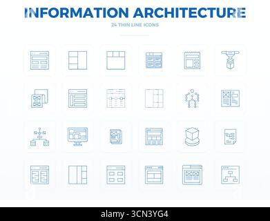 Carefully curated 24 Thin Line vector icons for Information Architecture, featuring 128x128 PIXEL perfect resolution for consistent brand representati Stock Vector