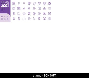 Industry-leading pack of 32 Bold Line PIXEL perfect vector icons for Loading, sized at 128x128 for optimal rendering and user interface excellence. Stock Vector