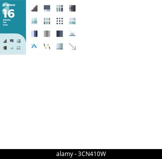 Meticulously crafted 16 Flat vector icons for Gradient, delivered in 128x128 PIXEL perfect quality for uncompromising design standards. Stock Vector