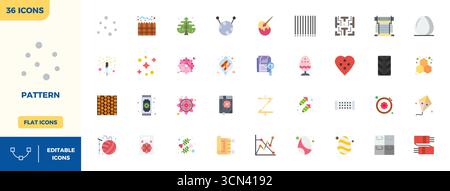 Intelligently designed 36 PIXEL perfect vector icons inspired by Pattern, created in Flat Colorful format at 128x128 for smart and efficient design wo Stock Vector