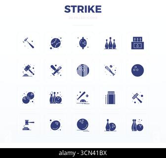 This Strike vector icon pack includes 20 Filled Glyph designs in 128x128 PIXEL perfect format, perfect for enhancing digital interfaces. Stock Vector