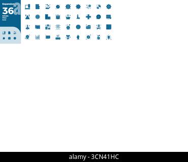 State-of-the-art bundle featuring 36 PIXEL perfect vector icons inspired by Expansion, created in Black Filled format at 128x128 for next-generation i Stock Vector