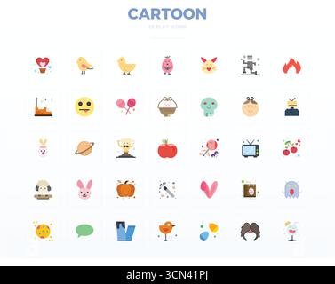 High-performance collection of 35 Flat vector icons for Cartoon, engineered with 128x128 PIXEL perfect resolution for optimal user interface design. Stock Vector
