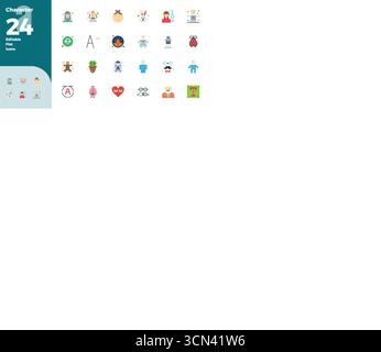 This Character vector icon pack includes 24 Flat Color designs in 128x128 PIXEL perfect format, perfect for enhancing digital interfaces. Stock Vector