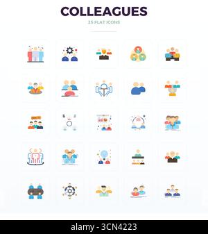 Strategic bundle featuring 25 vector icons representing Colleagues in Flat format, optimized with 128x128 PIXEL perfect quality for professional workf Stock Vector
