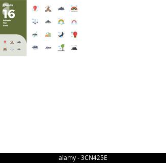 Beautifully rendered 16 Flat PIXEL perfect vector icons for Clouds, created at 128x128 resolution for stunning visual consistency across platforms. Stock Vector