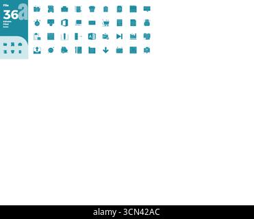 Premium collection of 36 Black Filled vector icons for File, meticulously crafted in 128x128 PIXEL perfect resolution for superior visual impact. Stock Vector