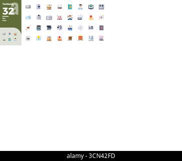 Exceptional collection of 32 Flat Colors vector icons for Textbook, delivered in 128x128 PIXEL perfect resolution for unparalleled visual excellence a Stock Vector