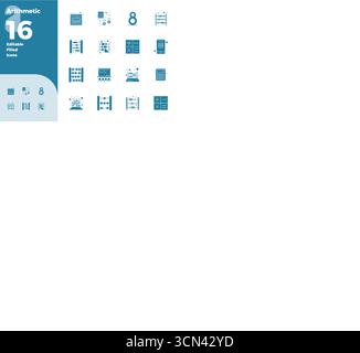 Distinctive pack of 16 PIXEL perfect vector icons inspired by Arithmetic, crafted in Filled format at 128x128 for memorable brand experiences. Stock Vector