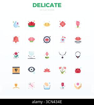 Unlock 25 Flat PIXEL perfect vector icons inspired by Delicate, optimized in 128x128 format for flawless display across all devices. Stock Vector