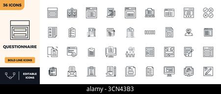 Premium collection of 36 Bold Line vector icons for Questionnaire, meticulously crafted in 128x128 PIXEL perfect resolution for superior visual impact Stock Vector