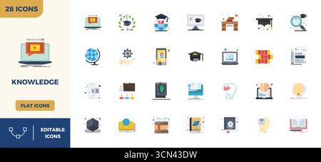 Future-ready pack of 28 vector icons themed around Knowledge, showcasing Flat Colorful design with 128x128 PIXEL perfect clarity for innovative user i Stock Vector