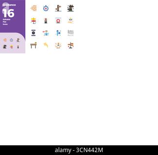 Professionally designed 16 vector icons in Flat, capturing the essence of Guidance with 128x128 PIXEL perfect precision for UI design. Stock Vector