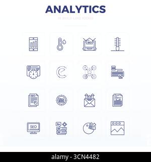 High-performance collection of 16 Bold Outline vector icons for Analytics, engineered with 128x128 PIXEL perfect resolution for optimal user interface Stock Vector