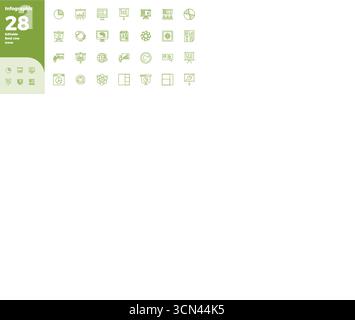 Curated pack of 28 128x128 vector icons in Bold Line design, centered around Infographic concepts with PIXEL perfect clarity. Stock Vector