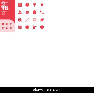 Artfully designed 16 Filled PIXEL perfect vector icons for Forbidden, delivered in 128x128 format for consistent visual excellence. Stock Vector
