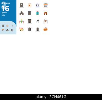 This Entrance vector icon pack includes 16 Flat designs in 128x128 PIXEL perfect format, perfect for enhancing digital interfaces. Stock Vector