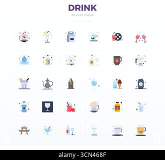 High-performance collection of 30 Flat vector icons for Drink, engineered with 128x128 PIXEL perfect resolution for optimal user interface design. Stock Vector