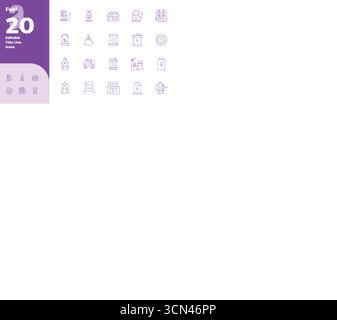 Expertly designed 20 Slim Line PIXEL perfect vector icons for Fuel, engineered at 128x128 resolution for flawless integration and performance. Stock Vector