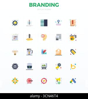 Exclusive collection of 25 Flat vector icons for Branding, developed with 128x128 PIXEL perfect resolution for premium brand experiences. Stock Vector