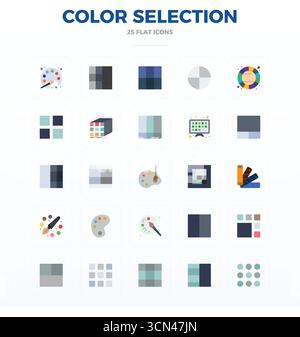Beautifully rendered 25 Flat PIXEL perfect vector icons for Color Selection, created at 128x128 resolution for stunning visual consistency across plat Stock Vector
