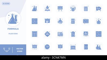 A dynamic set of 24 vector icons in Glyph Filled, tailored for Formula with 128x128 PIXEL perfect quality suited for digital products. Stock Vector