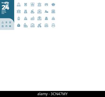 Enhance your projects with 24 Bold Line vector icons themed around Backpack, featuring 128x128 PIXEL perfect resolution ideal for clean and profession Stock Vector